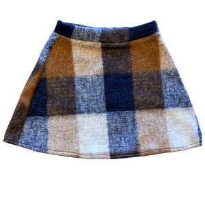 Plaid A-Line Skirt in Blue and Brow